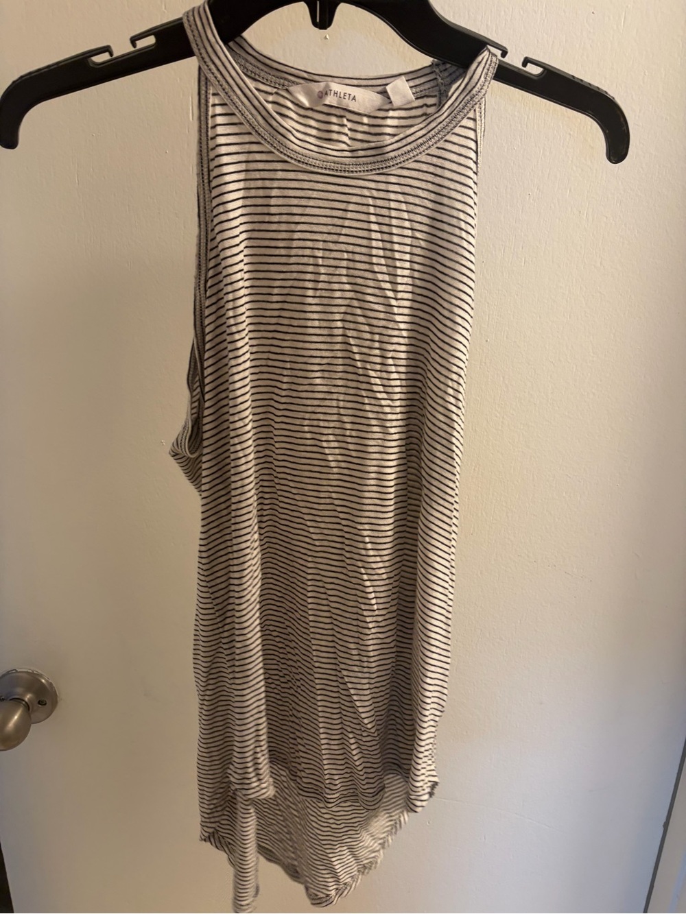 Athleta White & Black Striped High Neck High-Low Tank Top Size M